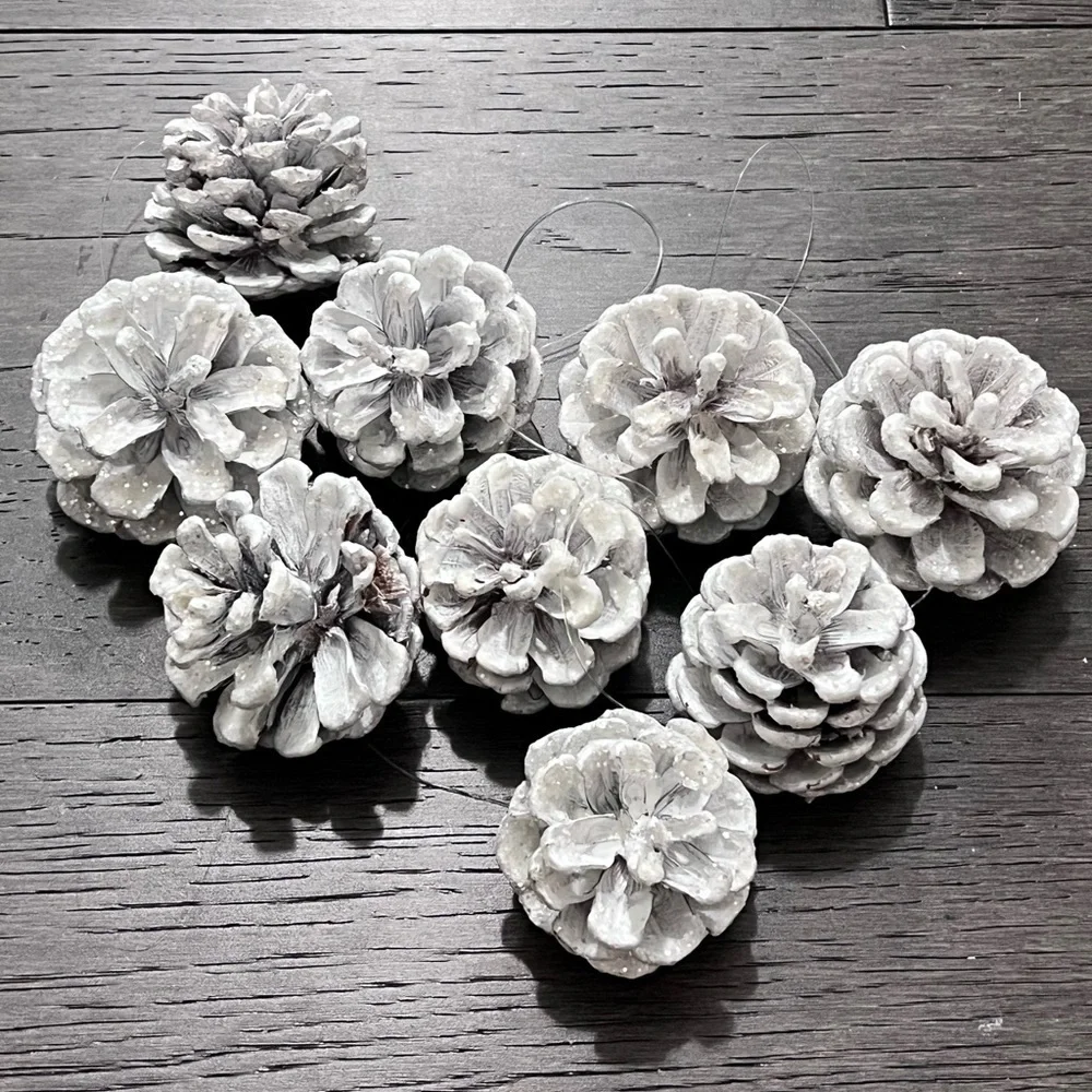 Sparkly White Pine Cone Christmas Ornaments